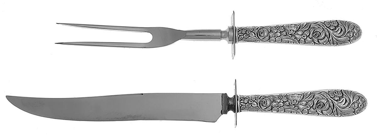 UNF544 (Sterling) 2 Piece Small Carving Set W Sterling Guard by Unknown Mfg Silver-1