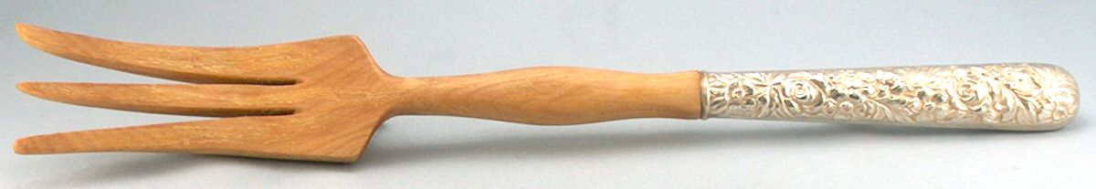 UNF544 (Sterling) Salad Serving Fork with Wooden Prongs by Unknown Mfg Silver-1