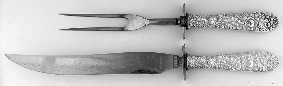UNF544 (Sterling) (2 Pc)Carving Set-Lg Stnbl/Roast w/Sterling Guard by Unknown Mfg Silver-1