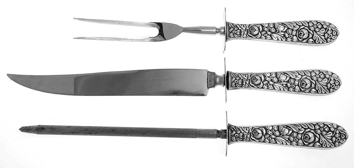 UNF544 (Sterling) (3 Pc)Carving Set-Lg Stnbl/Roast w/Sterling Guard by Unknown Mfg Silver-1
