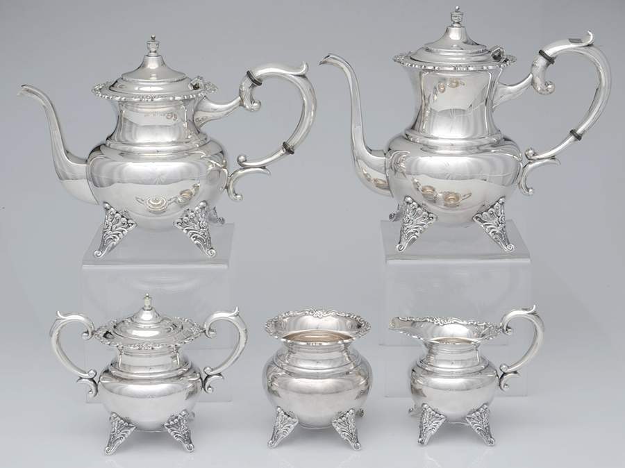 Japan Sterling Holloware 5 Piece Tea Set (SCP, STP, SCR, SSU, SWB) by Unknown Manufacturer-1