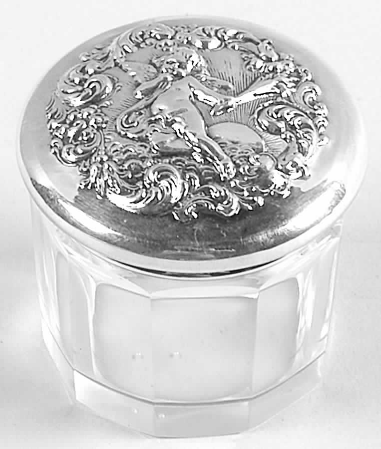 UNB1 (STERLING, HOLLOWWARE) Glass Vaseline Jar with Sterling Lid by Unger Brothers-1