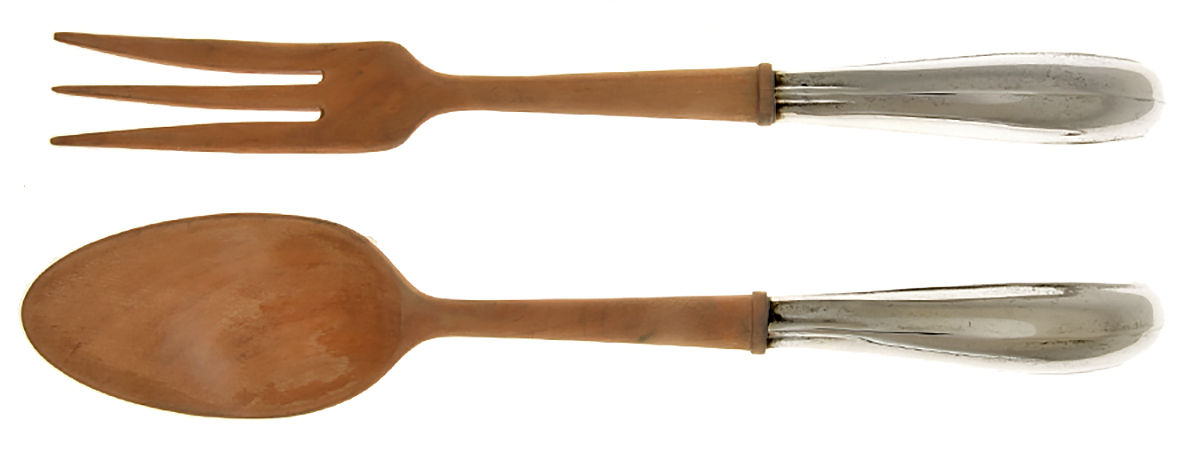 Sterling Flatware Wooden Bowl 2 Piece Salad Set by Unknown Mfg Silver-1