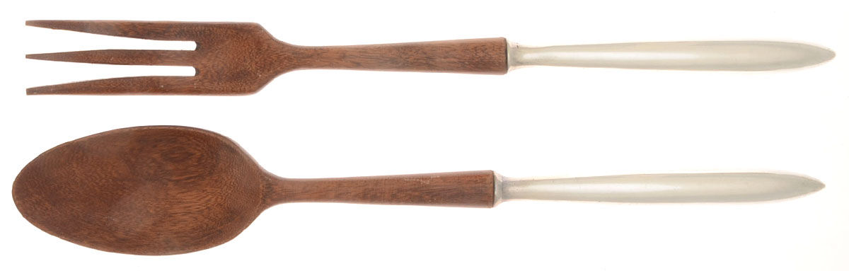 Sterling Flatware 2 Piece Wooden Bowl Salad Set by Unknown Mfg Silver-1