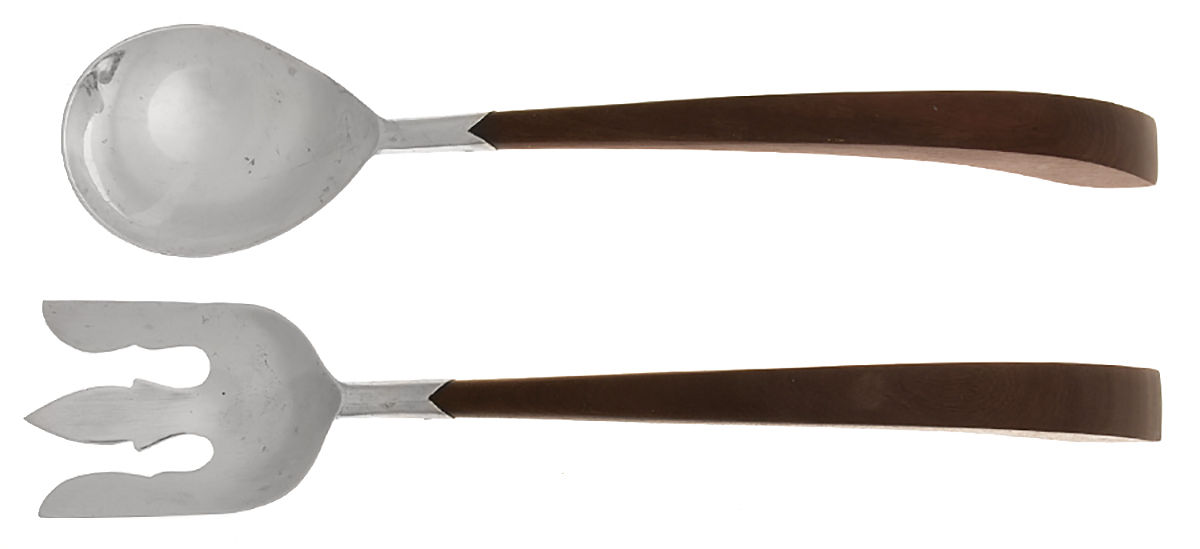 Sterling Flatware Wood Handle Sterling Bowl 2 Piece Salad Set by Unknown Mfg Silver-1