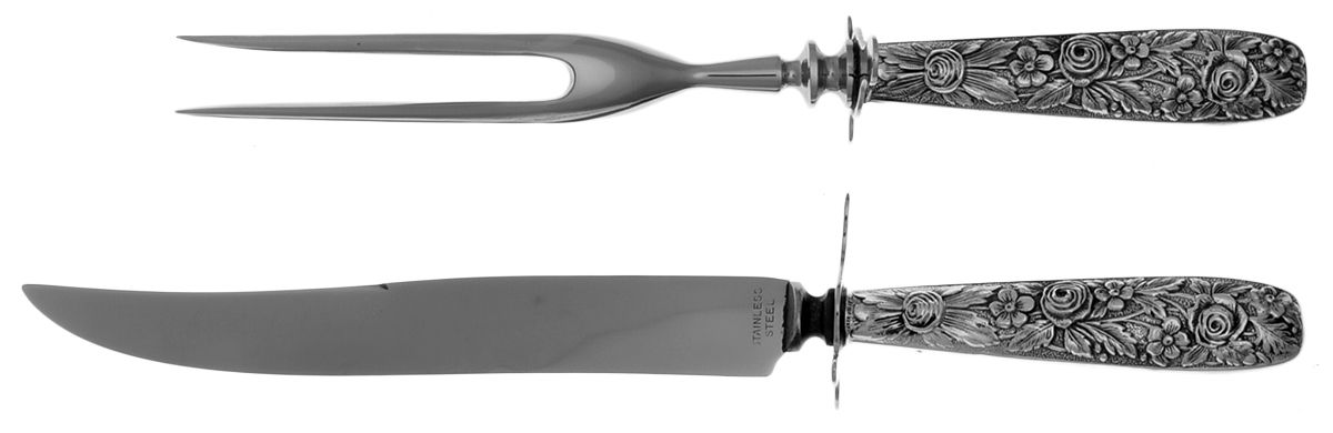 Sterling Flatware Small Stainless Blade 2-Piece Steak Carving Set by Unknown Mfg Silver-1