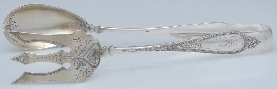 Sterling Flatware Ovesize Ice Serving Tongs w/Bright Cut by Unknown Mfg Silver-5