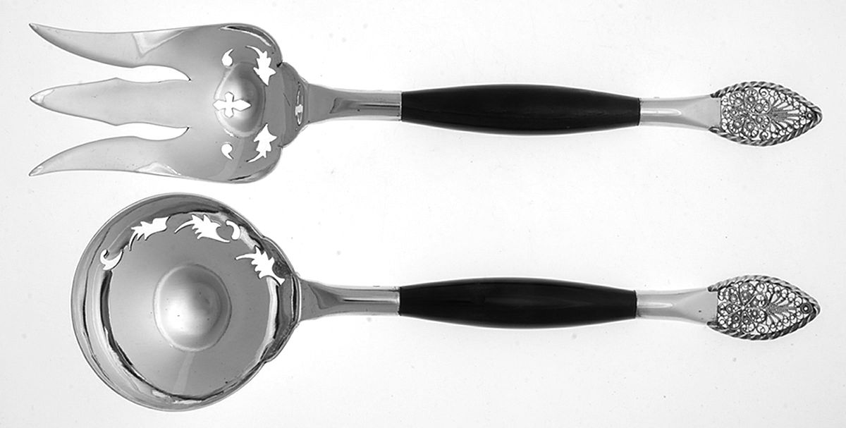Sterling Flatware (2 Pc) Solid Salad Set by Unknown Mfg Silver-1