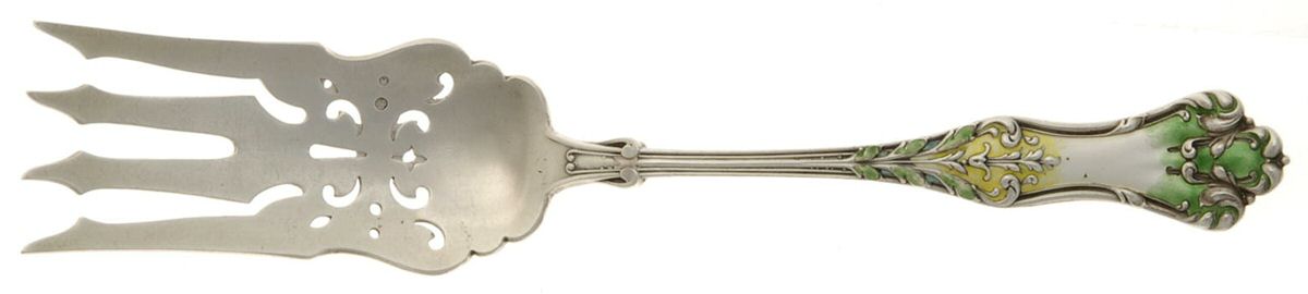 Sterling Flatware Medium Cold Meat Serving Fork W/Enamel Handle by Unknown Mfg Silver-1