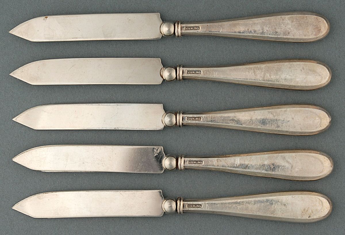 Sterling Flatware Set of 5 Hollow Handle Sterling Blade Fruit Knives by Unknown Mfg Silver-1