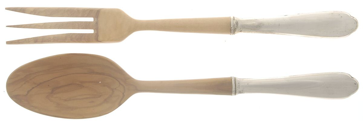 Sterling Flatware Wooden Bowl 2-Piece Salad Set by Unknown Mfg Silver-1