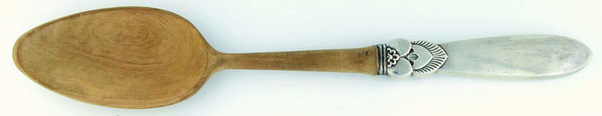 Sterling Flatware Salad Serving Spoon Wooden Bowl by Unknown Mfg Silver-1