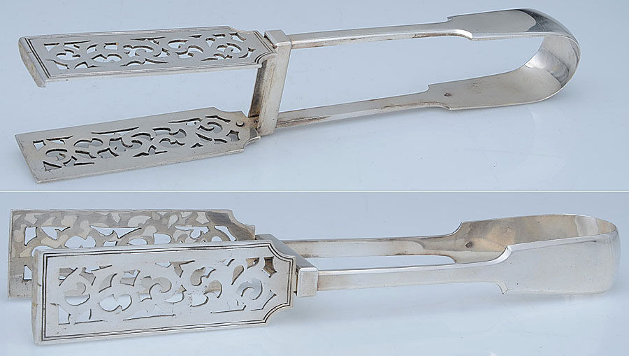 Silverplate Flatware Solid Yoked Asparagus Tongs by Unknown Mfg Silver-1