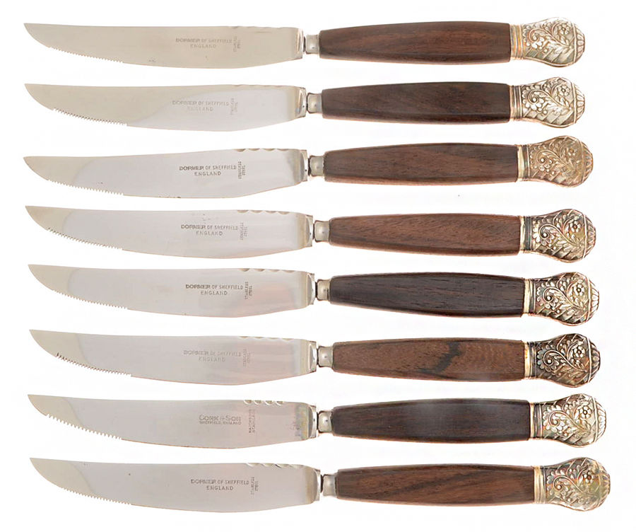 Silverplate Flatware (Set of 8) Individual Steak Knifes w/Hollow Hdl by Unknown Mfg Silver-1