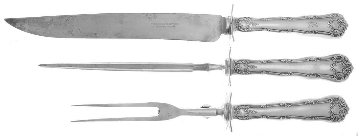 Silverplate Flatware Large 3-Piece Roast Carving Set with Stainless Blade by Unknown Mfg Silver-1