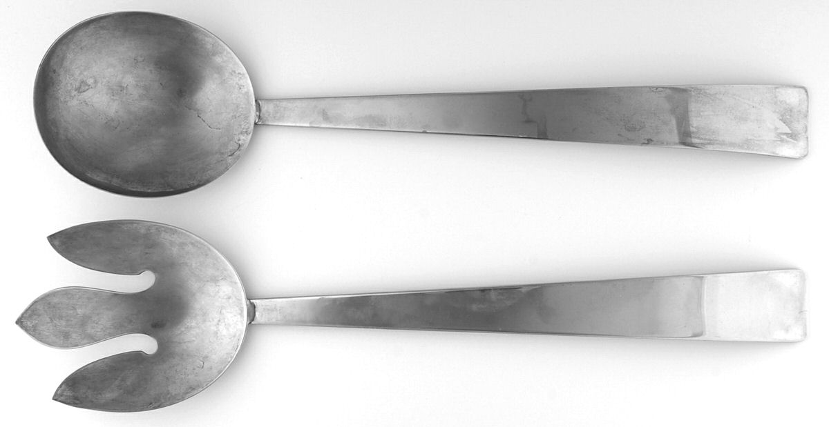Silverplate Flatware (2 Pc) Solid Salad Set by Unknown Mfg Silver-1