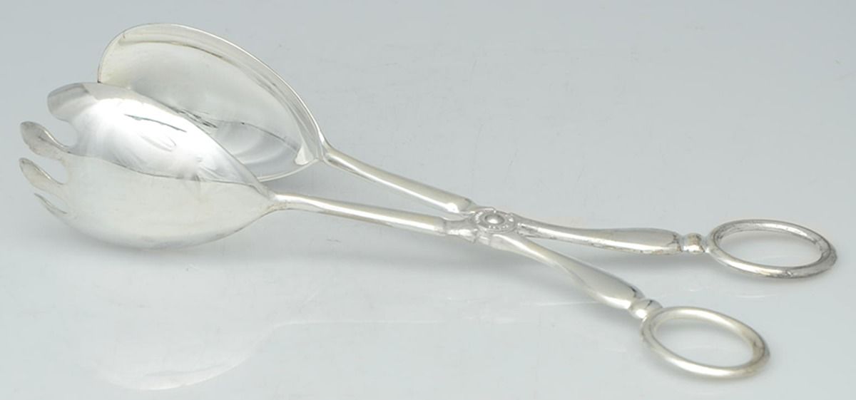 Silverplate Flatware Silverplate Salad Tongs, Solid Piece by Unknown Mfg Silver-1