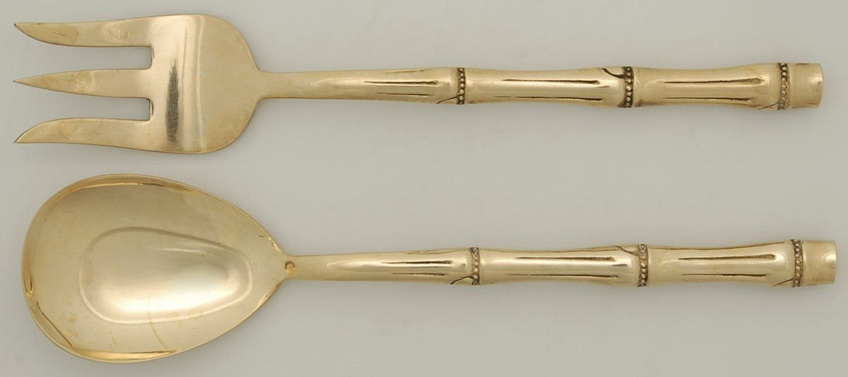 UNF566 (Gold Electroplate) Small Stainless Blade 2-Piece Steak Carving Set by Unknown Mfg Silver-1