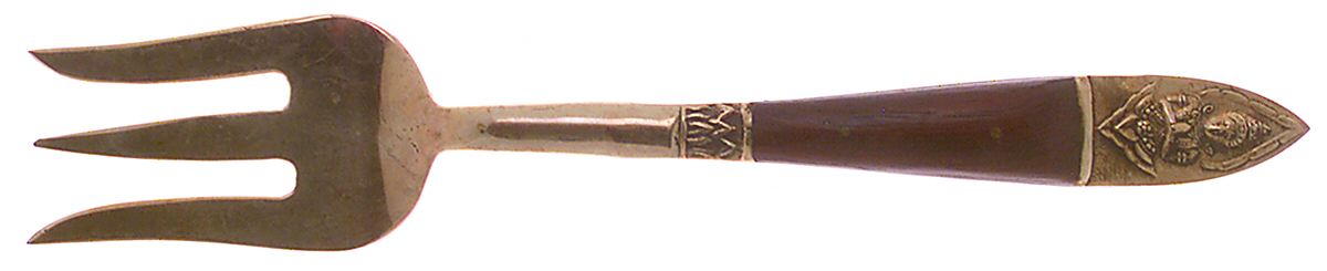 Siam-Brown (Brass) Medium Solid Cold Meat Serving Fork by Unknown Mfg Silver-1