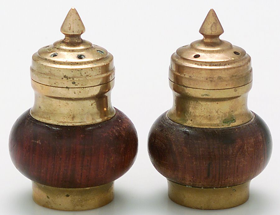 Siam-Brown (Brass) Salt and Pepper Set by Unknown Mfg Silver-1