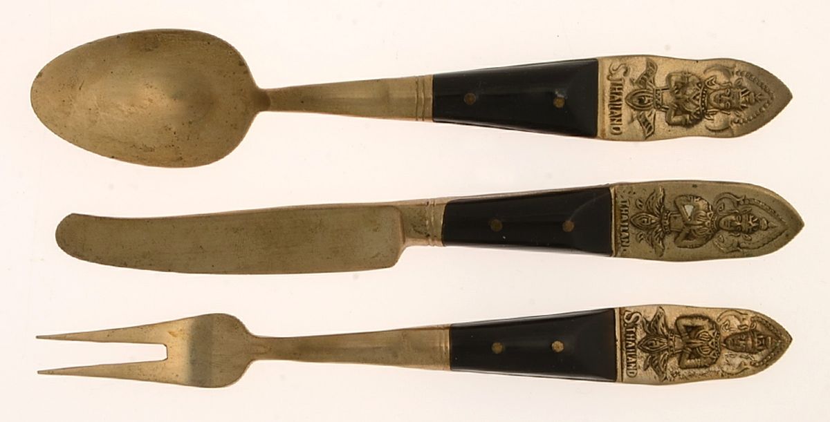 Thailand (Brass) 3 Piece Youth Set (Knife, Fork & Spoon) by Unknown Mfg Silver-1