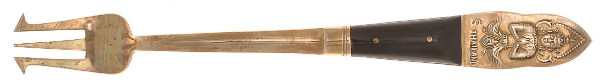 Thailand (Brass) Long Handle Pickle/Olive Fork by Unknown Mfg Silver-1