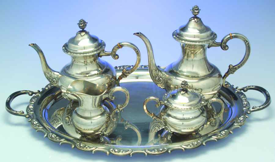 UNH9 (Silverplate, Hollowware) 5-Piece Silverplate Tea Set (with Tray) by Unknown Manufacturer-1