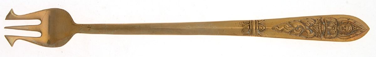 Siam-Brass-Full Figure Buddha Long Handle Pickle/Olive Fork by Unknown Mfg Silver-1