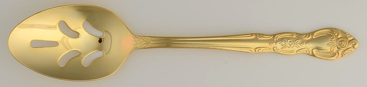 Serena (Gold Electroplate) Pierced Tablespoon (Serving Spoon) by Unknown Mfg Silver-1