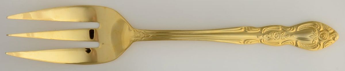 Serena (Gold Electroplate) Medium Solid Cold Meat Serving Fork by Unknown Mfg Silver-1