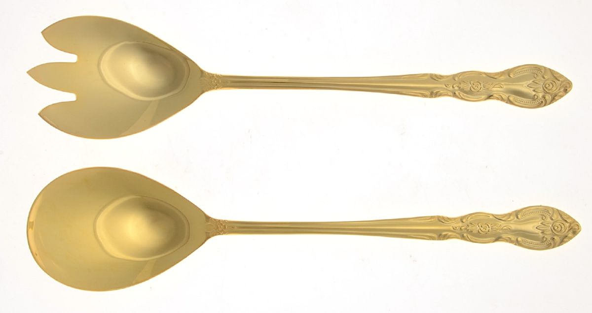 Serena (Gold Electroplate) (2 Pc) Solid Salad Set by Unknown Mfg Silver-1