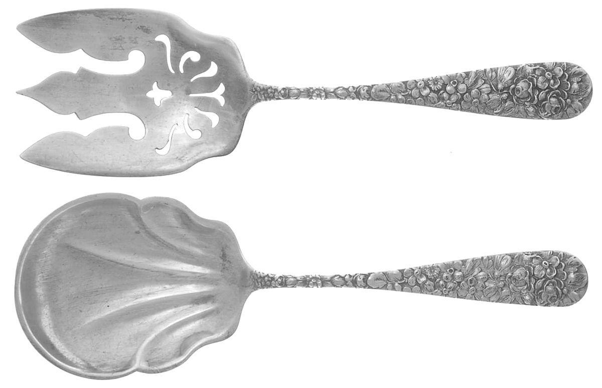 UNF853 (Sterling) (2 Pc) Solid Salad Set by Unknown Mfg Silver-1