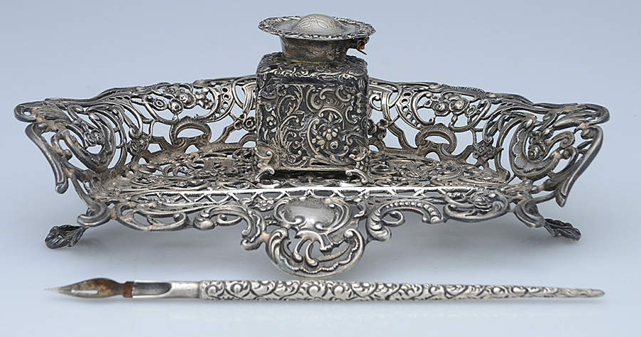 England Sterling Hollowware Large Inkwell with Attached Stand by Unknown Manufacturer-1