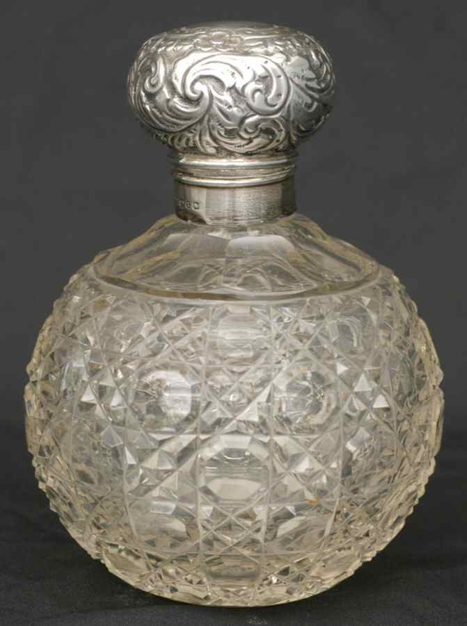 England Sterling Hollowware Round Crystal Perfume Bottle with Sterling Hinged Lid by Unknown Manufacturer-1