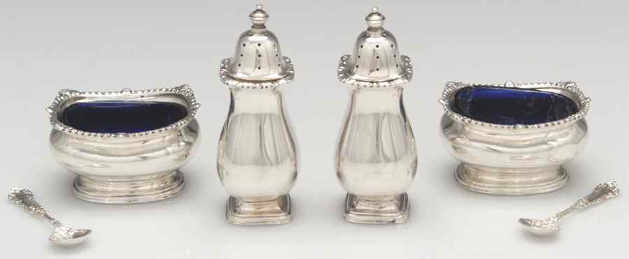 England Sterling Hollowware Open Salt Master W/Cobalt Liners & Pepper Shaker - Set of 2 by Unknown Manufacturer-1