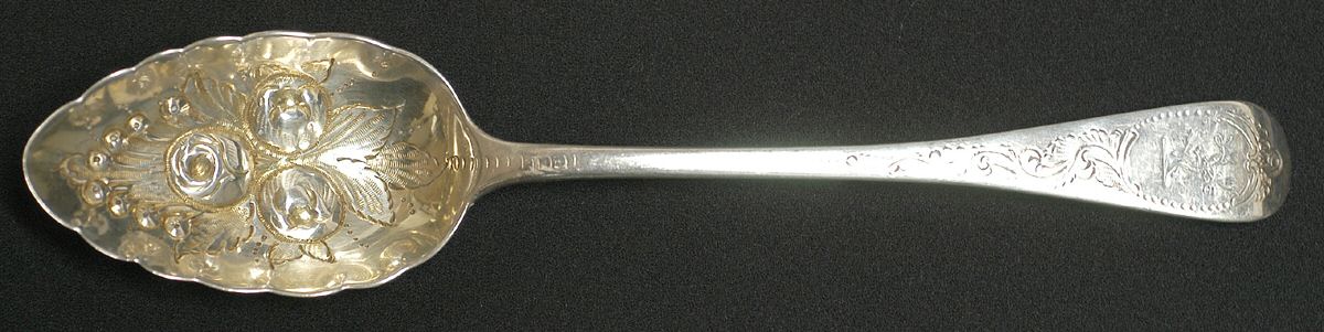 England Sterling Flatware Berry Casserole Spoon Solid Medium Embossed Bowl by Unknown Mfg Silver-1