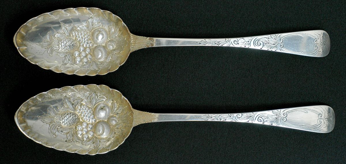 England Sterling Flatware (Set/2) Solid Berry/Casserole Spoon w/Raised Bowl by Unknown Mfg Silver-1