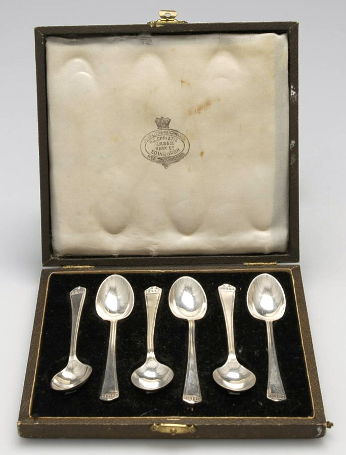 England Sterling Flatware (Set of 6) Demitasse Spoon with Case by Unknown Mfg Silver-1