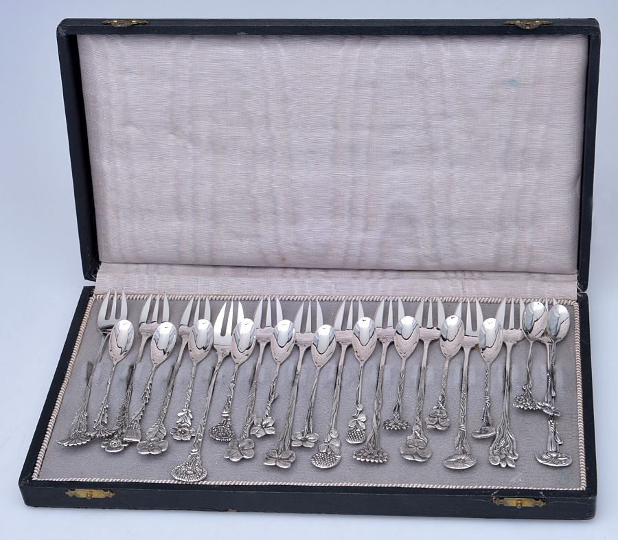 Netherlands Sterling Flatware (24pc) Cocktail Spoon & Fork Set by Unknown Mfg Silver-1