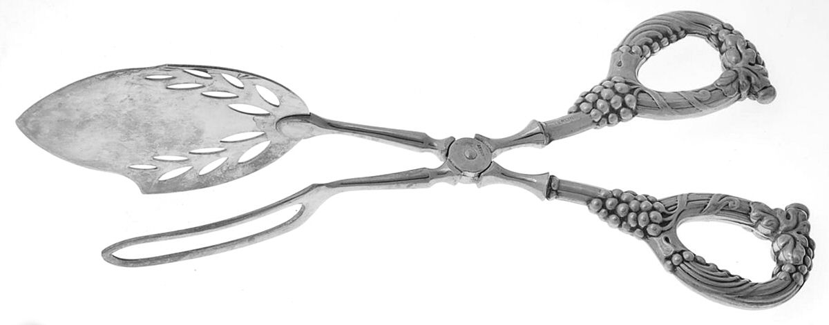 Germany Sterling Flatware Pastry Tongs W/ Sterling Handles & Silverplate Bowl by Unknown Mfg Silver-1