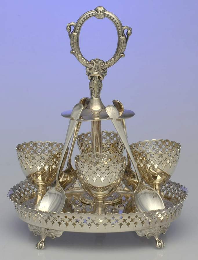 England Silverplate Hollowware Egg Cup Set-4 Egg Cups,4 Egg Spoons&Handled Stand by Unknown Manufacturer-1