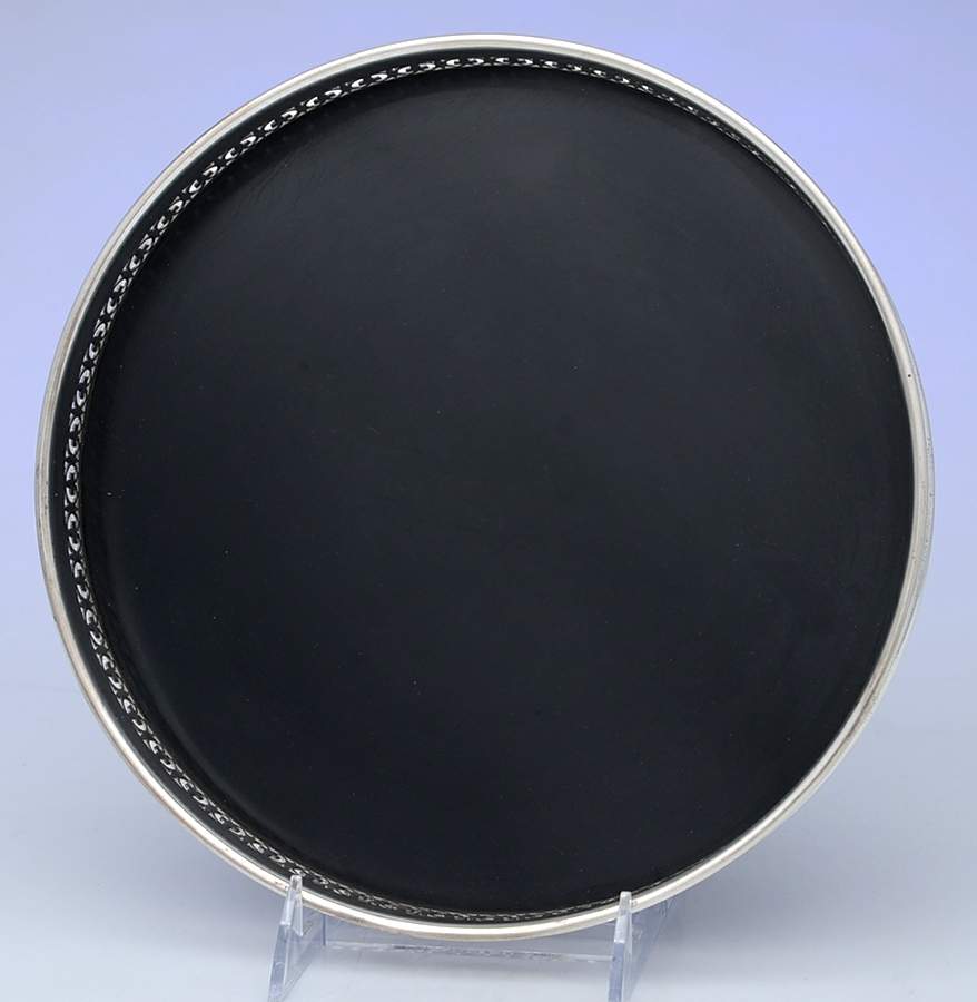 Italy Silverplate Hollowware Round Black Formica Tray with Silvrplate Bnd by Unknown Manufacturer-1