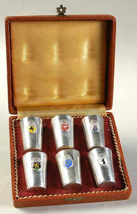 Germany Silverplate Hollowware Shot Glasse - Set of 6 with Leather Case by Unknown Manufacturer-1