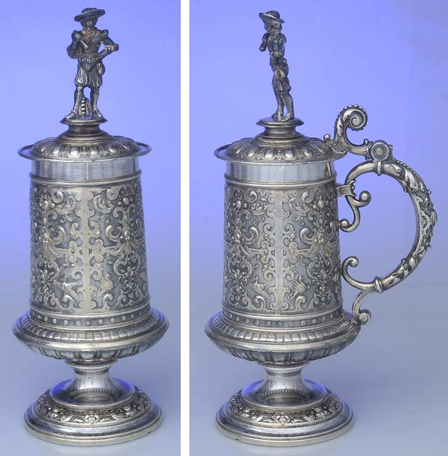 Germany Silverplate Hollowware Beer Stein with Hinged Lid by Unknown Manufacturer-1