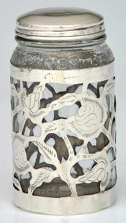 Mexico Sterling Hollowware Nestle Jar w/Sterling Overlay & Metal Lid by Unknown Manufacturer-1