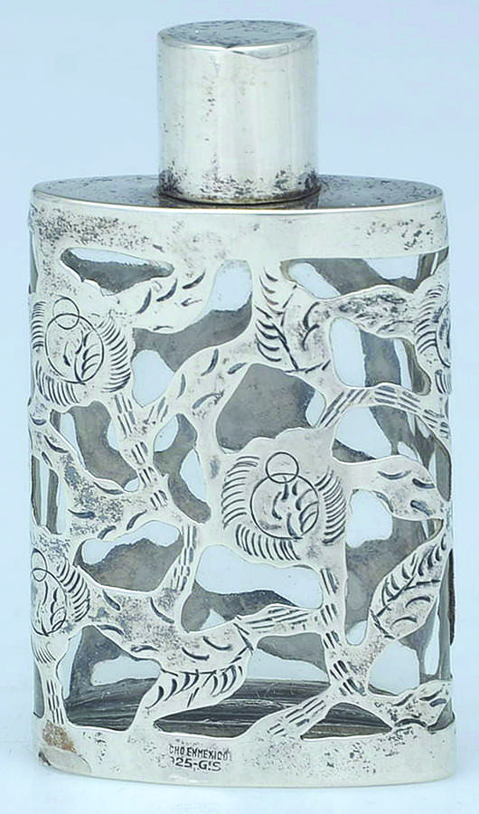 Mexico Sterling Hollowware Crystal Perfume Bottle with Sterling Overlay by Unknown Manufacturer-1