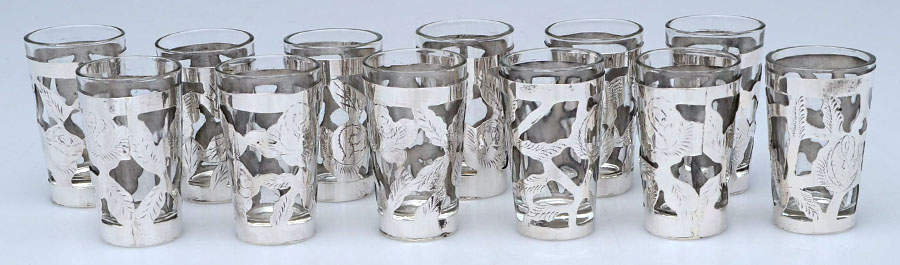 Mexico Sterling Hollowware Glass Cordials with Sterling Overlay - Set of 12 by Unknown Manufacturer-1