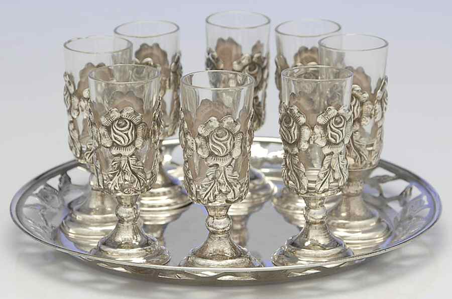 Mexico Sterling Hollowware Cordial - Set of 8 & Tray by Unknown Manufacturer-1