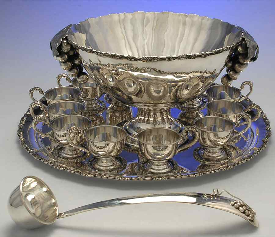 Mexico Sterling Hollowware Sterling Punch Set (Bowl,Tray,Ladle&12cups) by Unknown Manufacturer-1