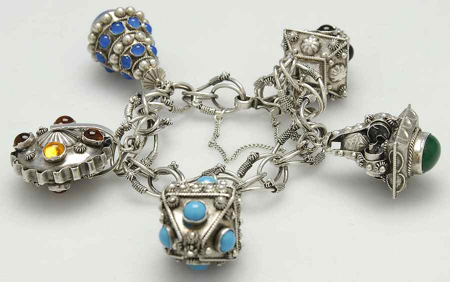 Mexico Sterling Hollowware Charm Bracelet by Unknown Manufacturer-1